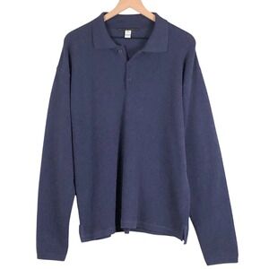 PERUVIAN CONNECTION 100% Alpaca Knit Polo Sweater Men's XL Blue L/S Luxury EUC